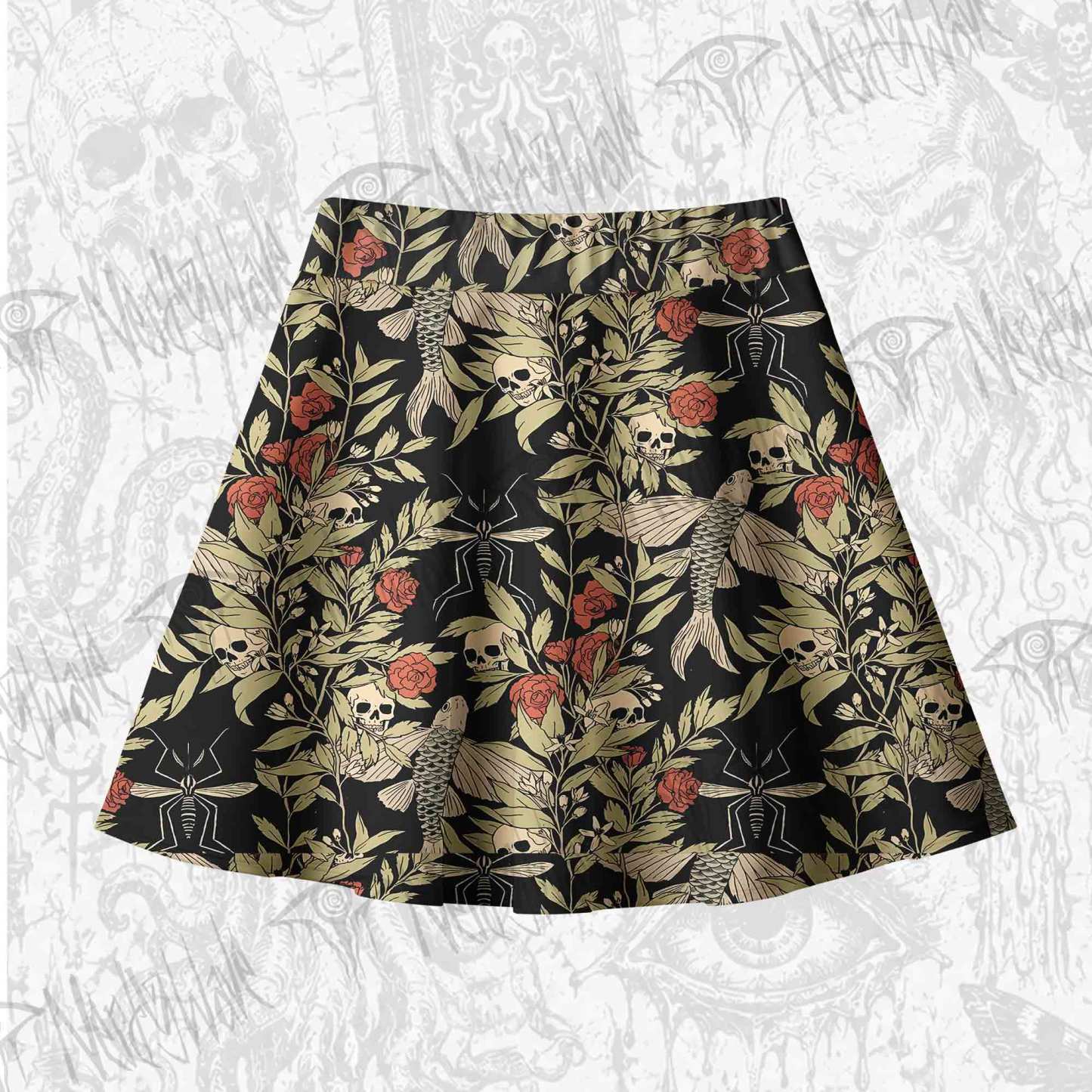 Skull and Flying Fish Skateboard Skirts