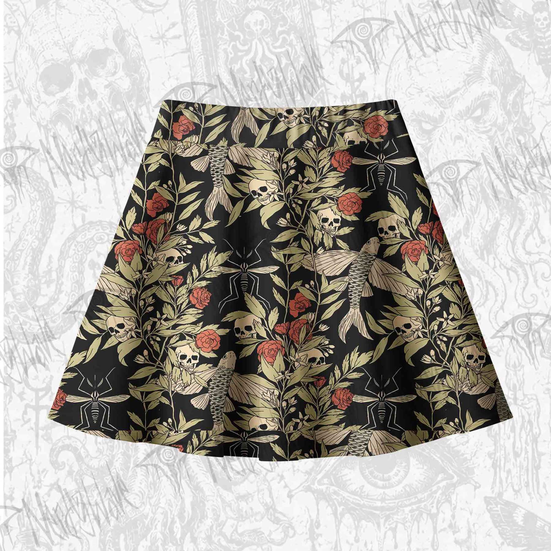 Skull and Flying Fish Skateboard Skirts