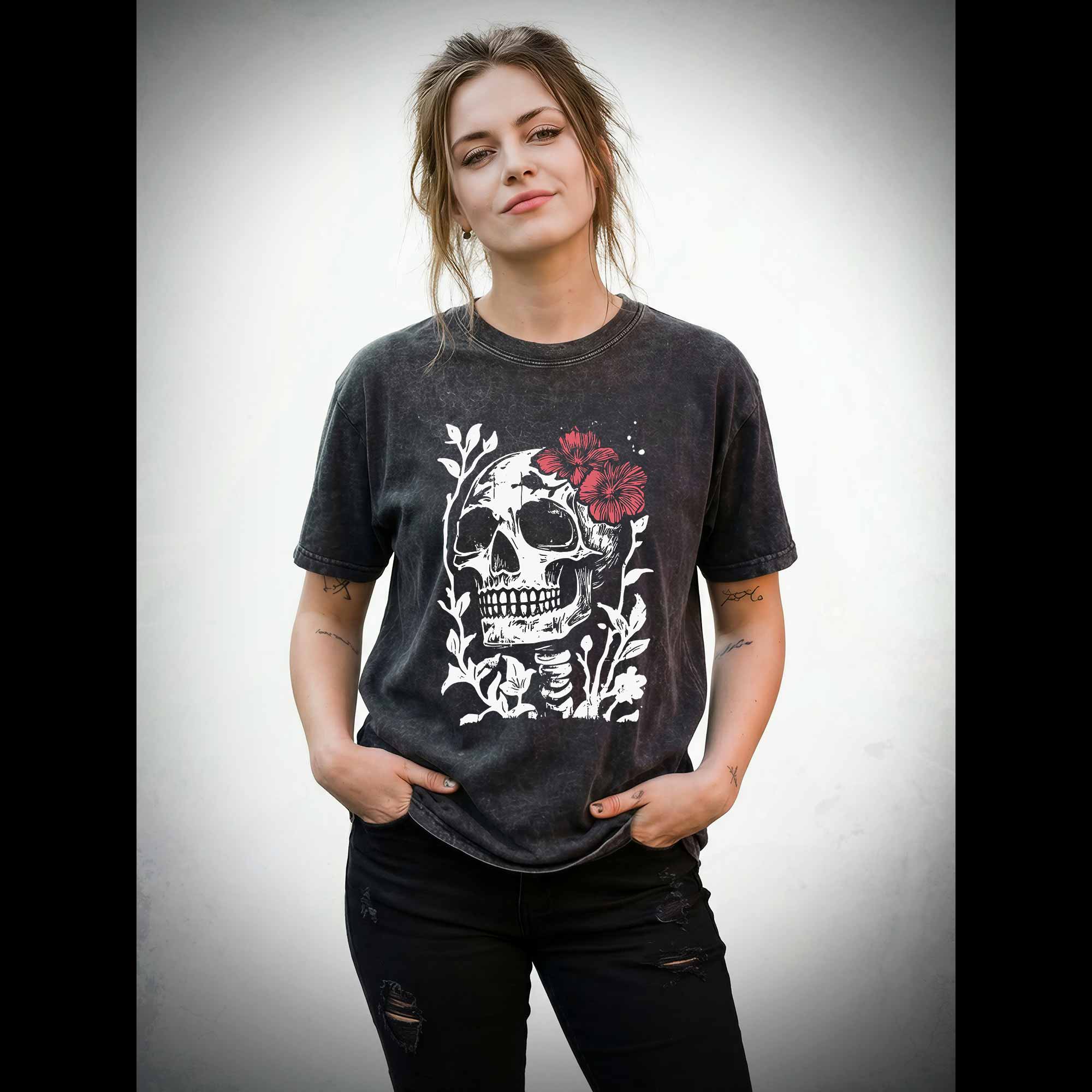 Flower Skull Washed T-shirt