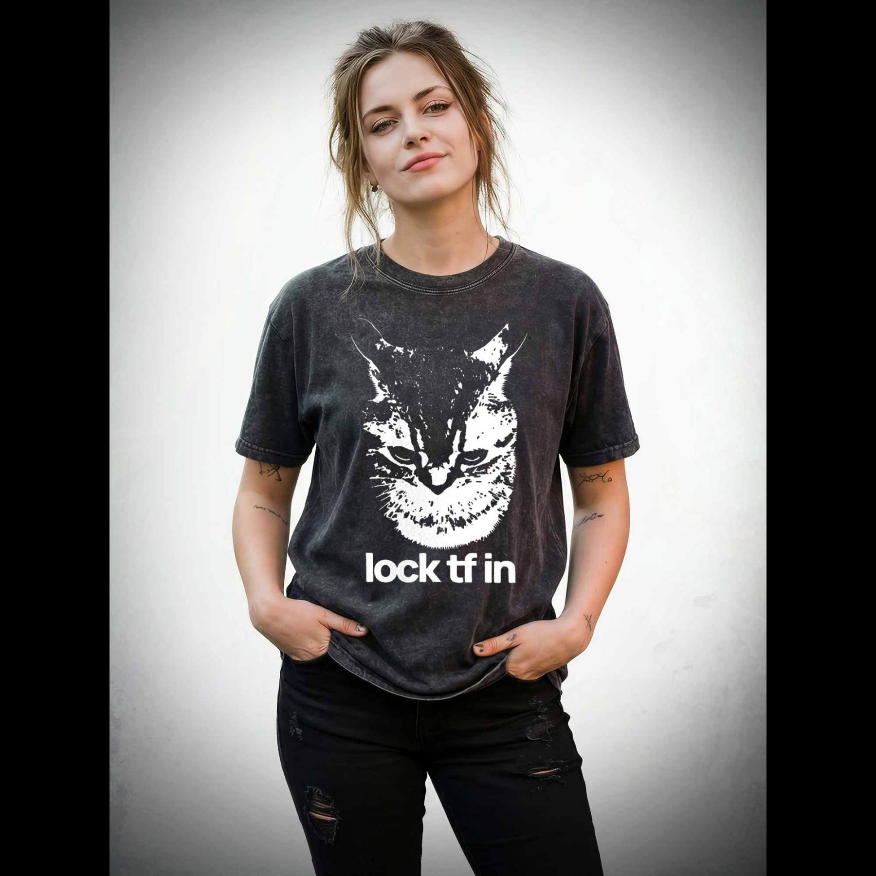 Lock TF in Cat Washed T-shirt