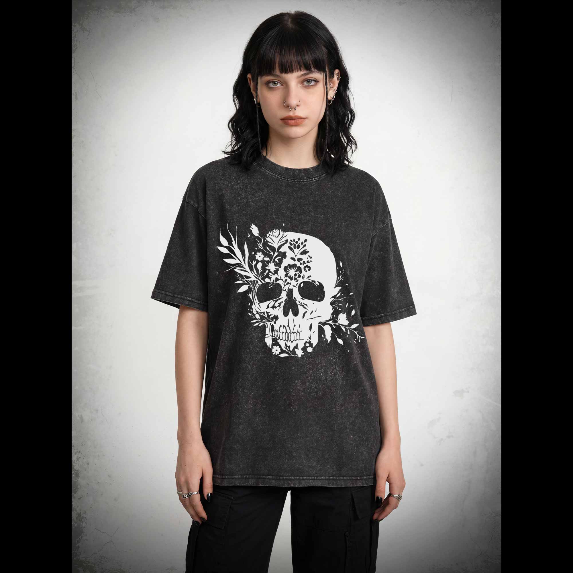 Skull Floral Washed T-shirt