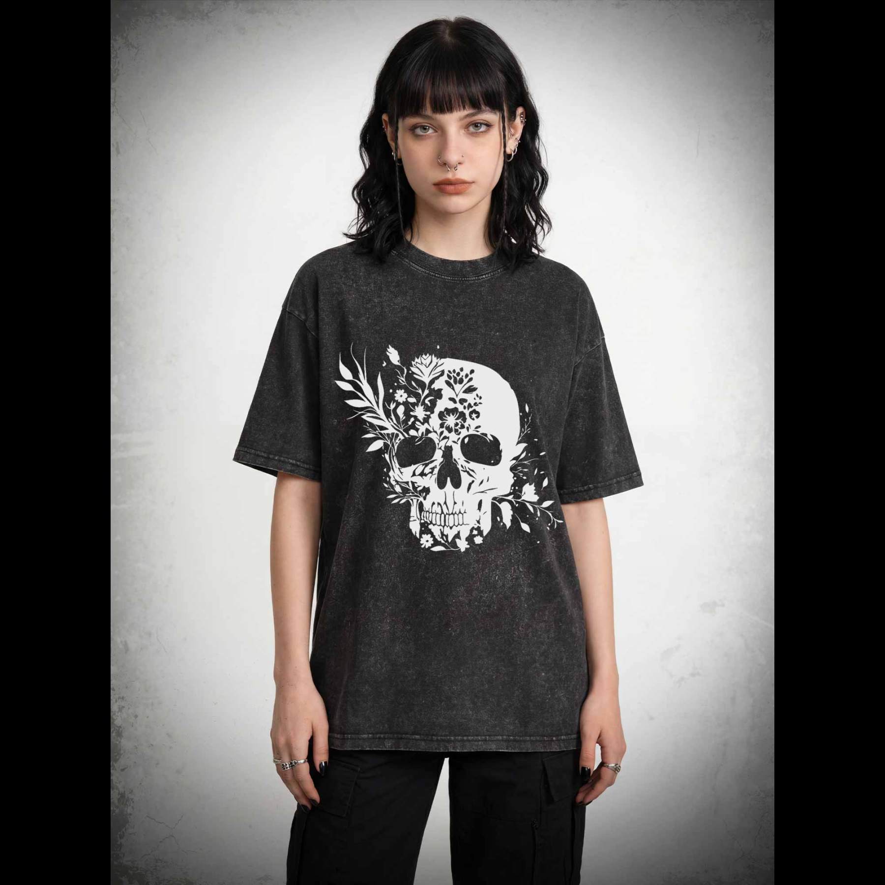 Skull Floral Washed T-shirt