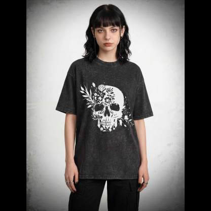 Skull Floral Washed T-shirt