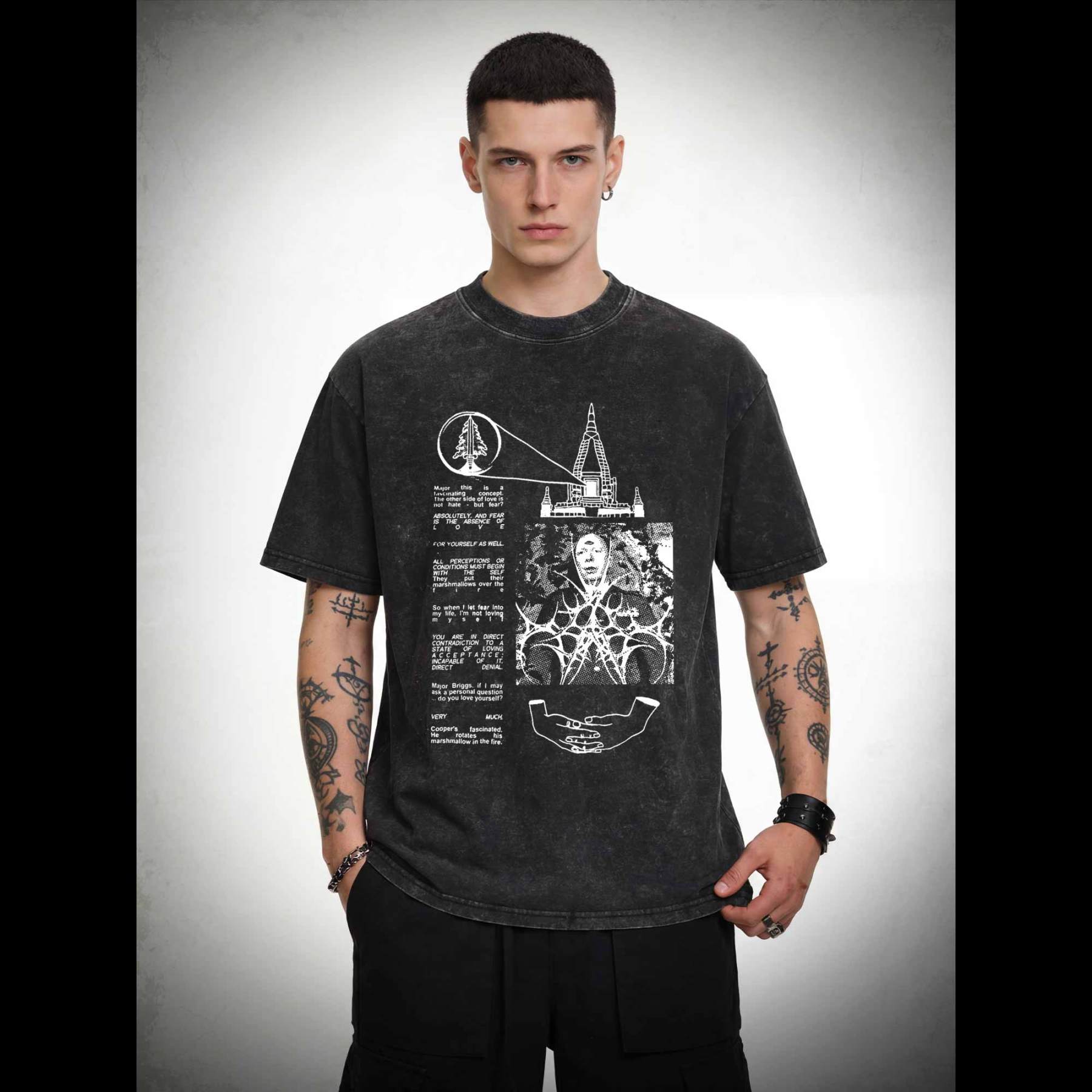 He Rotates His Marshmallow in the Fire Washed T-shirt