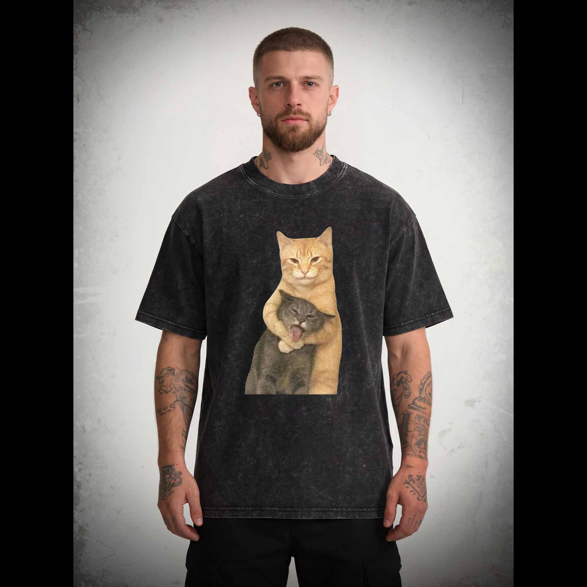 Fighting Cat Memes Washed T-shirt
