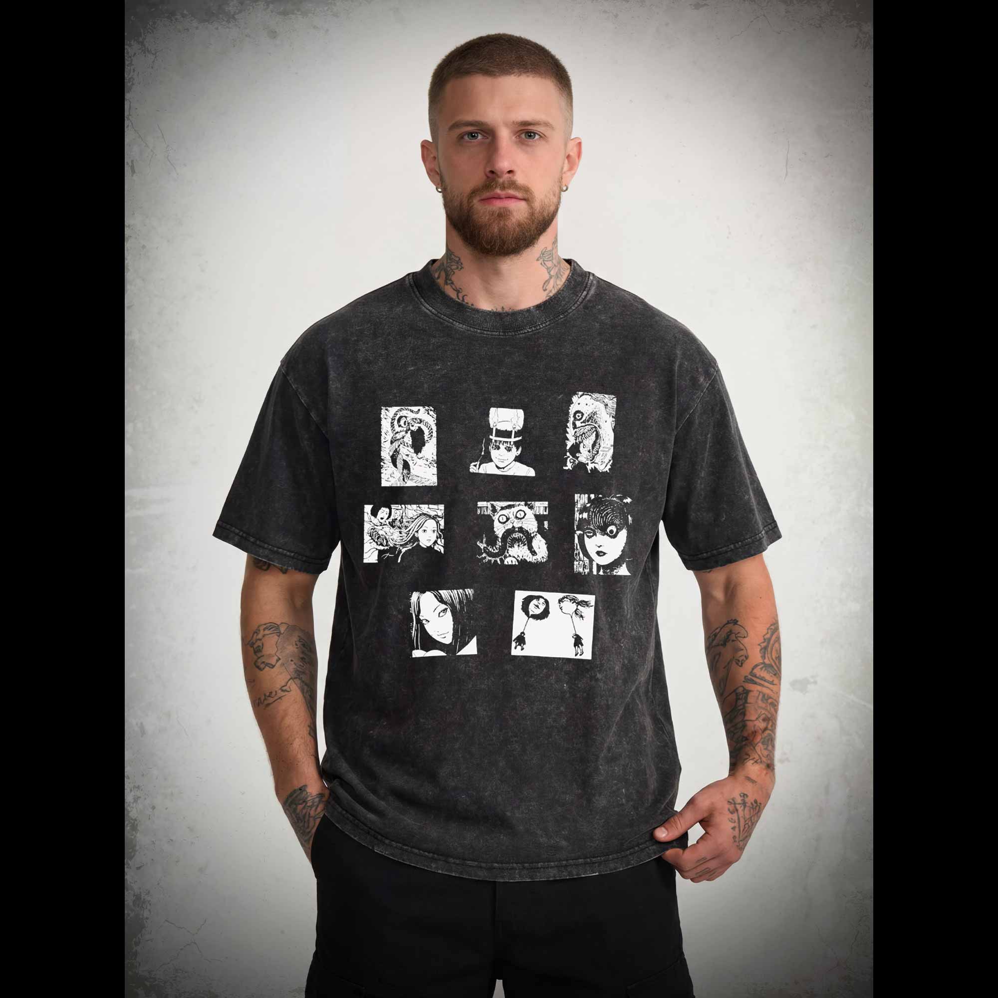 Retro Horror Manga Washed T-shirt
