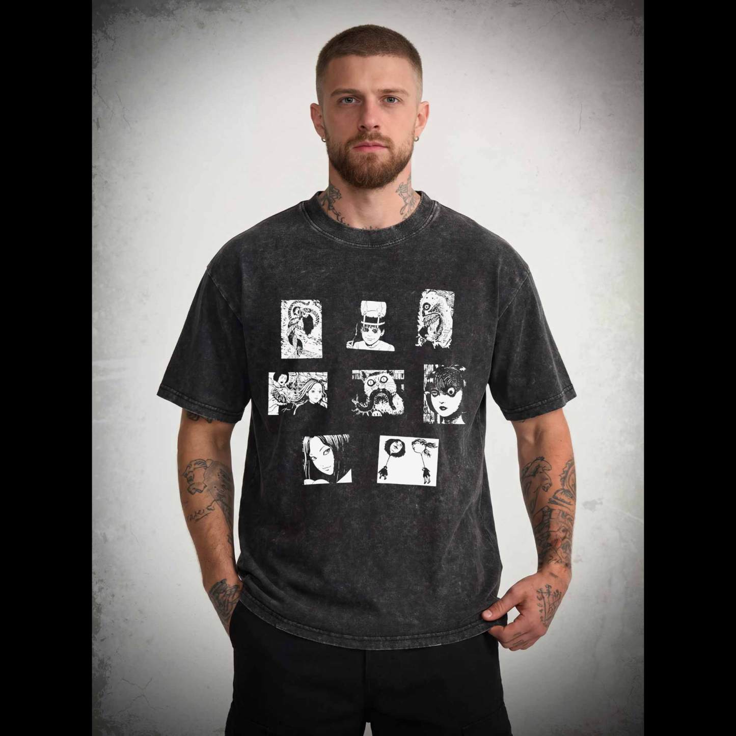 Retro Horror Manga Washed T-shirt
