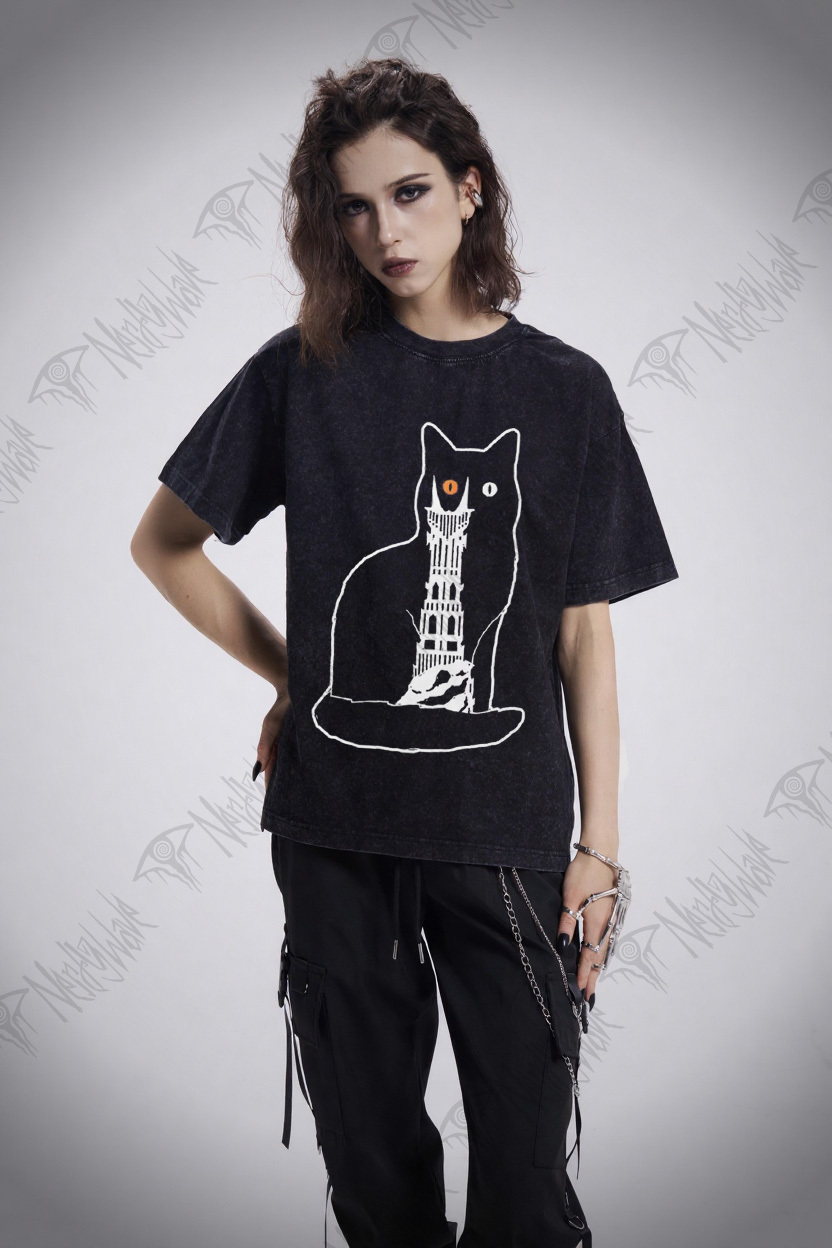 Cat Sauron Funny Washed T-shirt