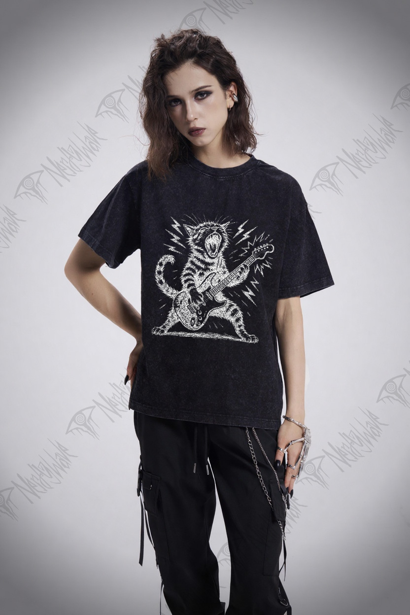 Rock and Roll Cat Washed T-shirt