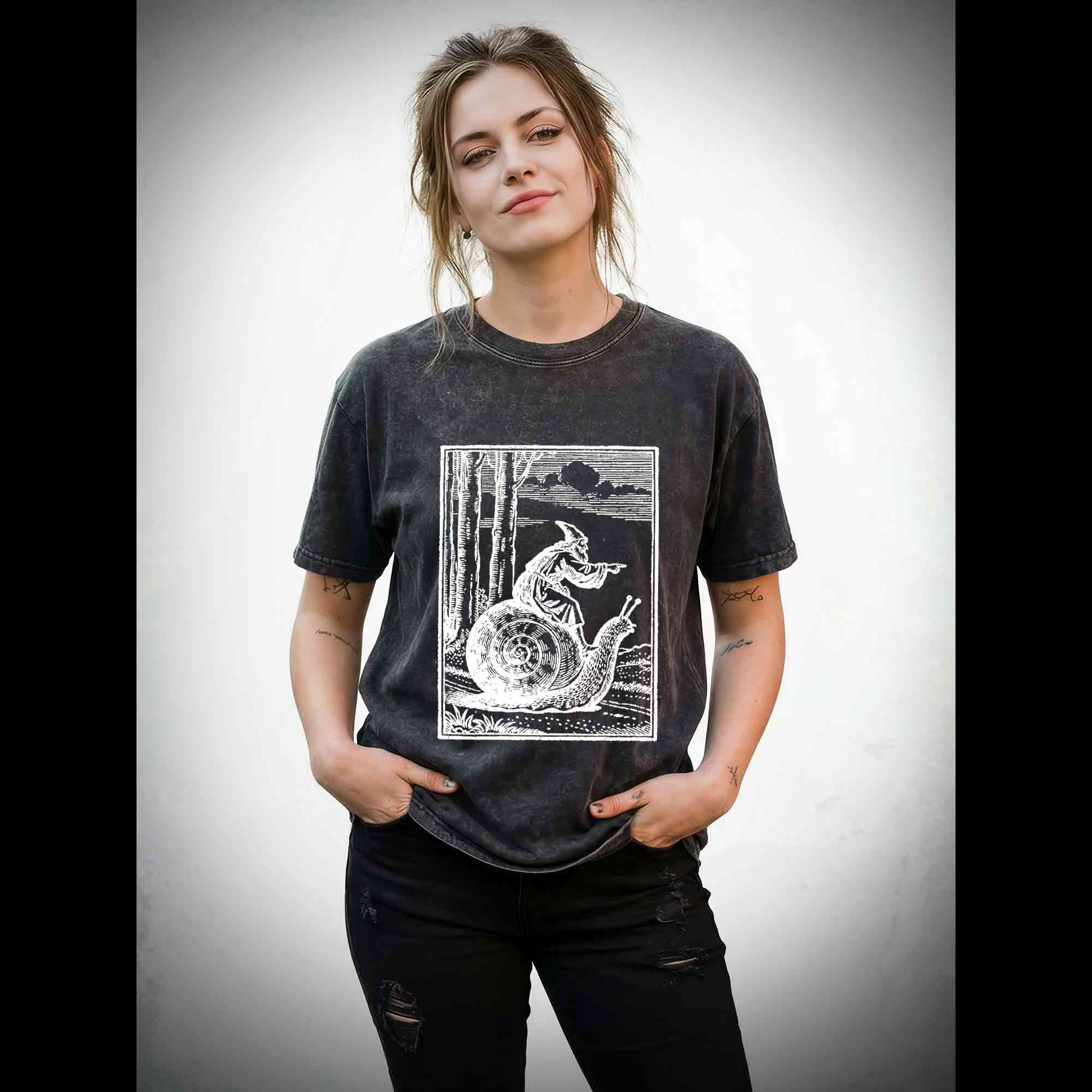 Medieval Snail Rider Washed T-shirt