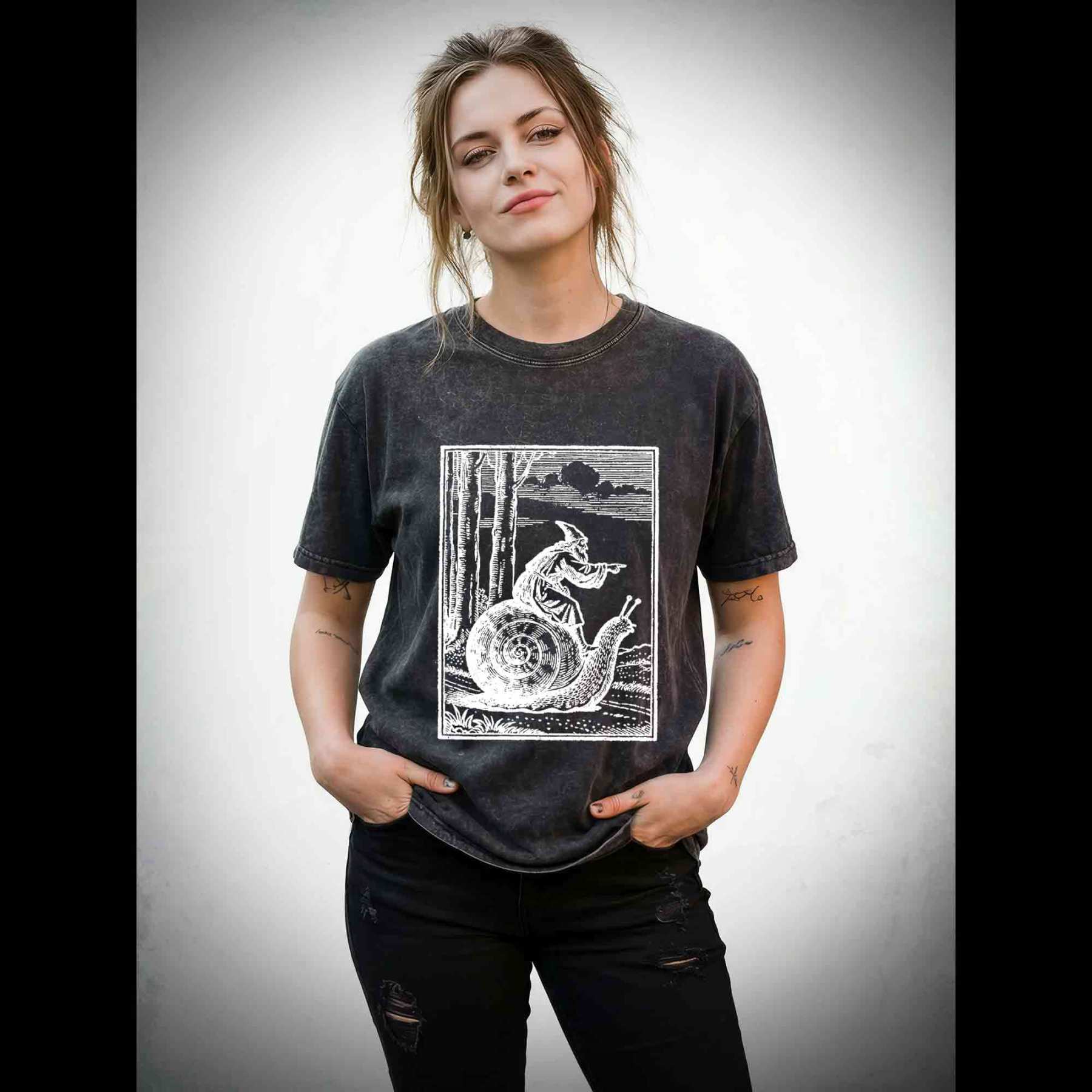 Medieval Snail Rider Washed T-shirt