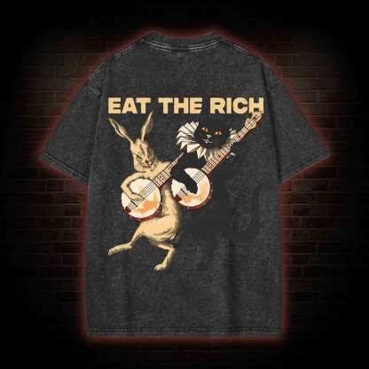 Eat The Rich  Back Print Washed T-shirt