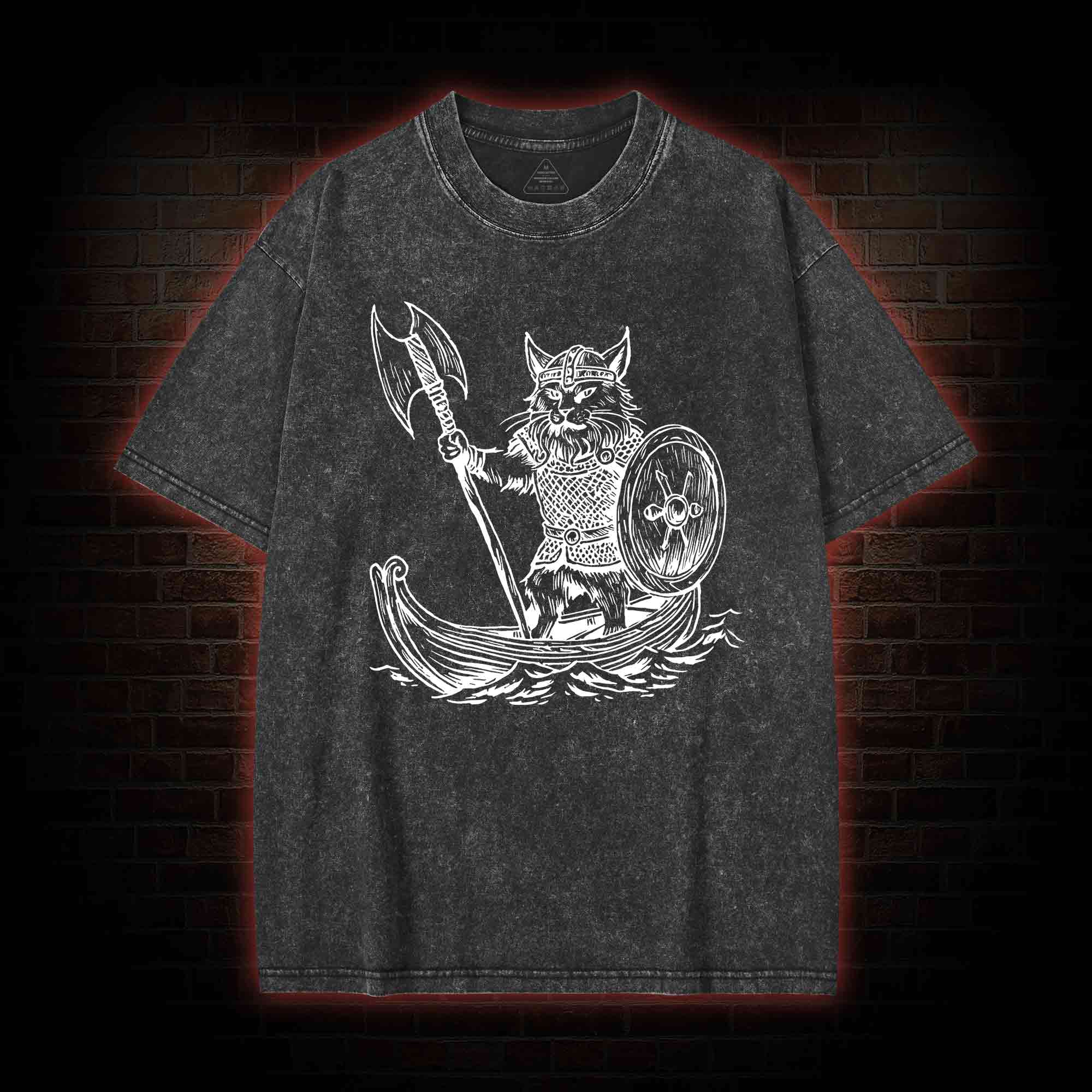 Viking Cat Washed T-shirt