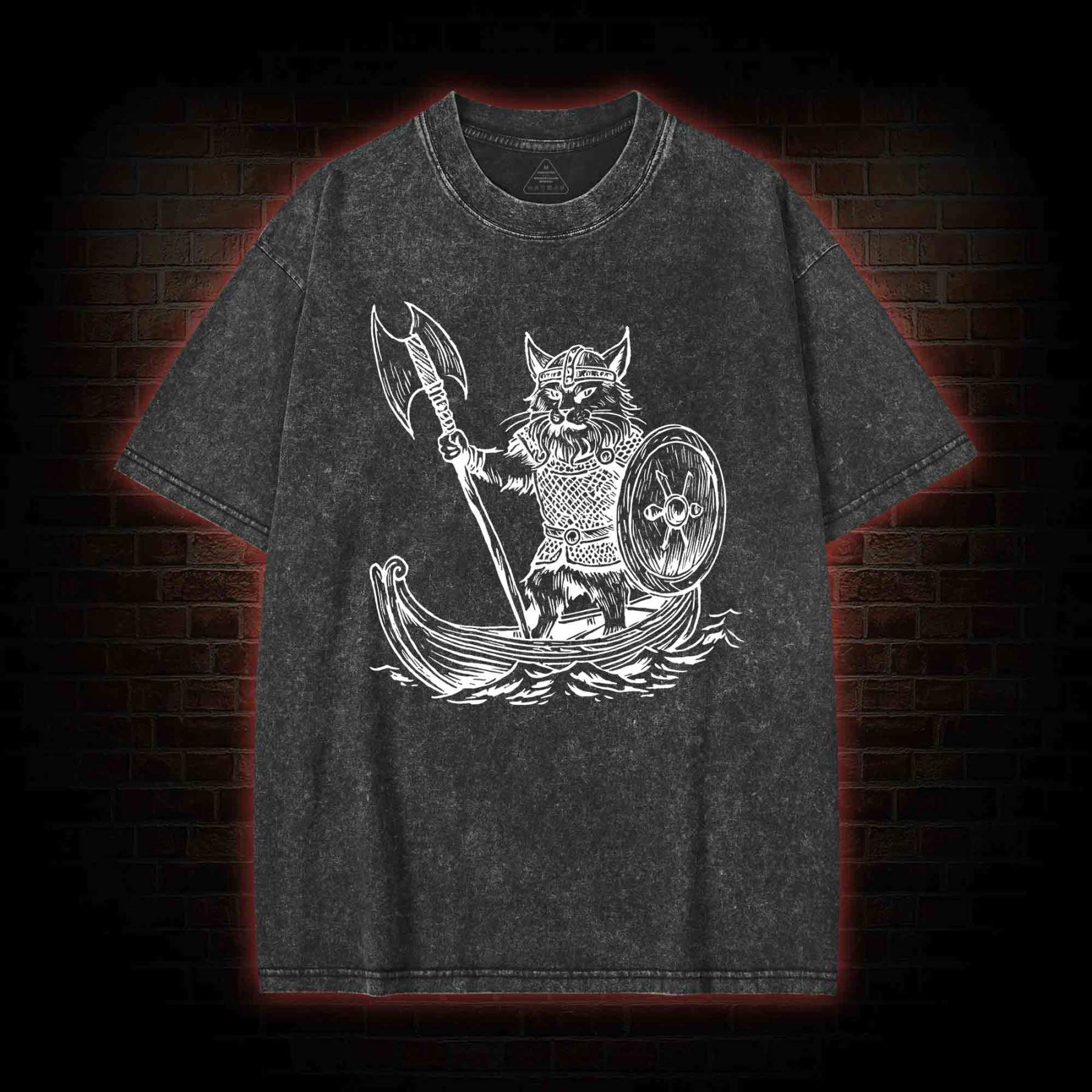 Viking Cat Washed T-shirt