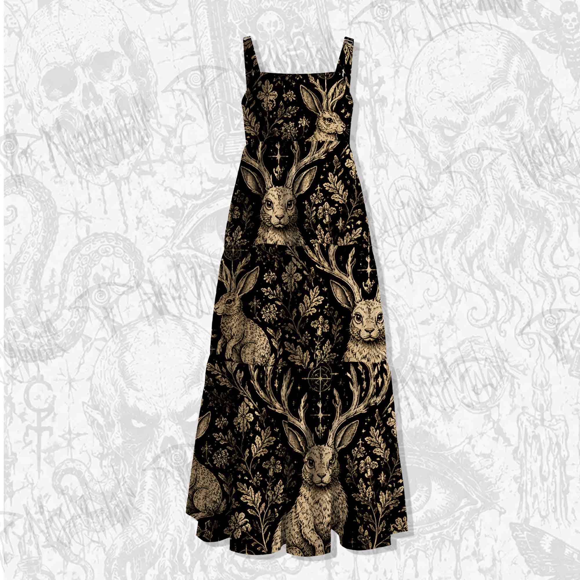 Jackalope Memento Mori Wide Straps Maxi Dress