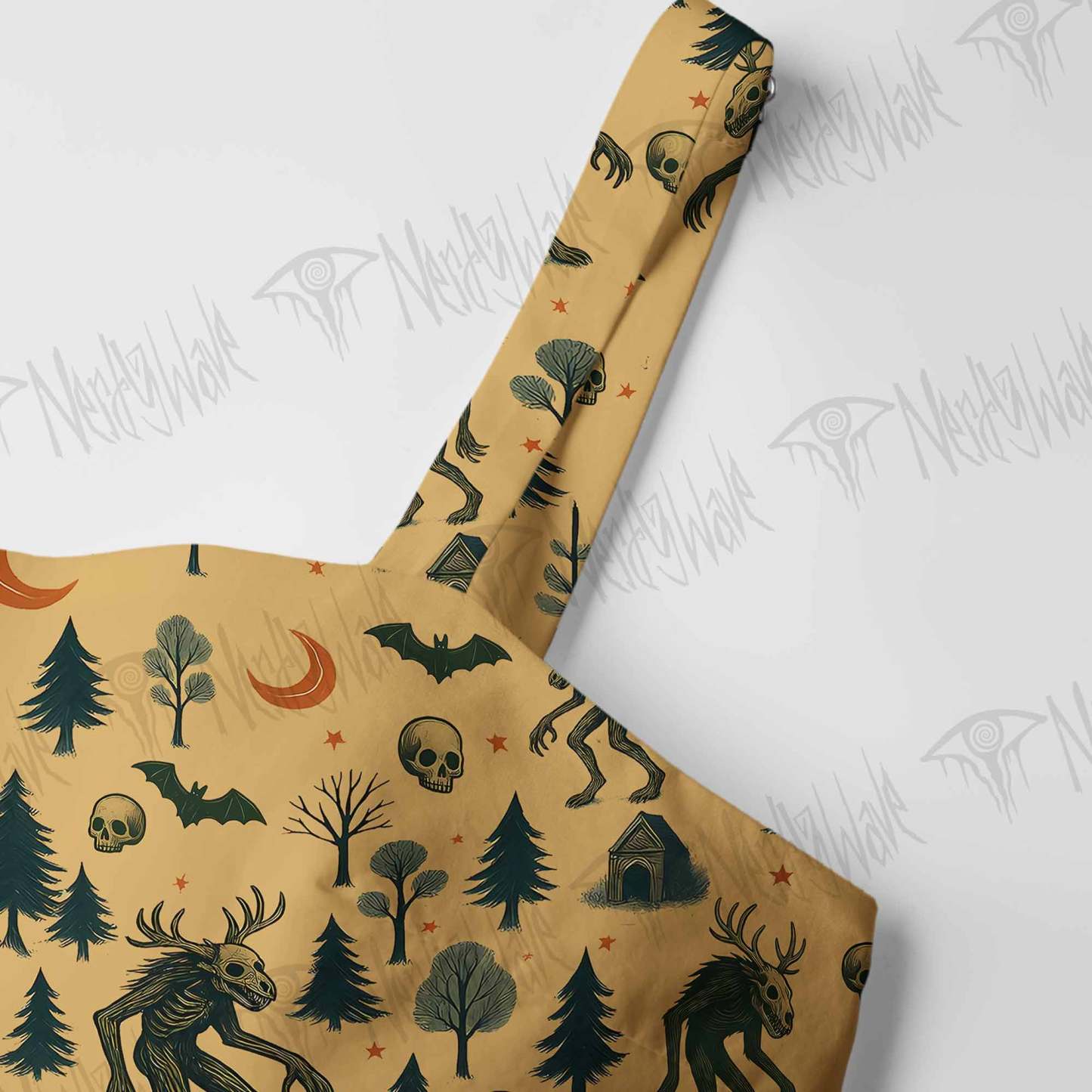 Wendigo in the Forest Cotton Wide Straps Maxi Dress