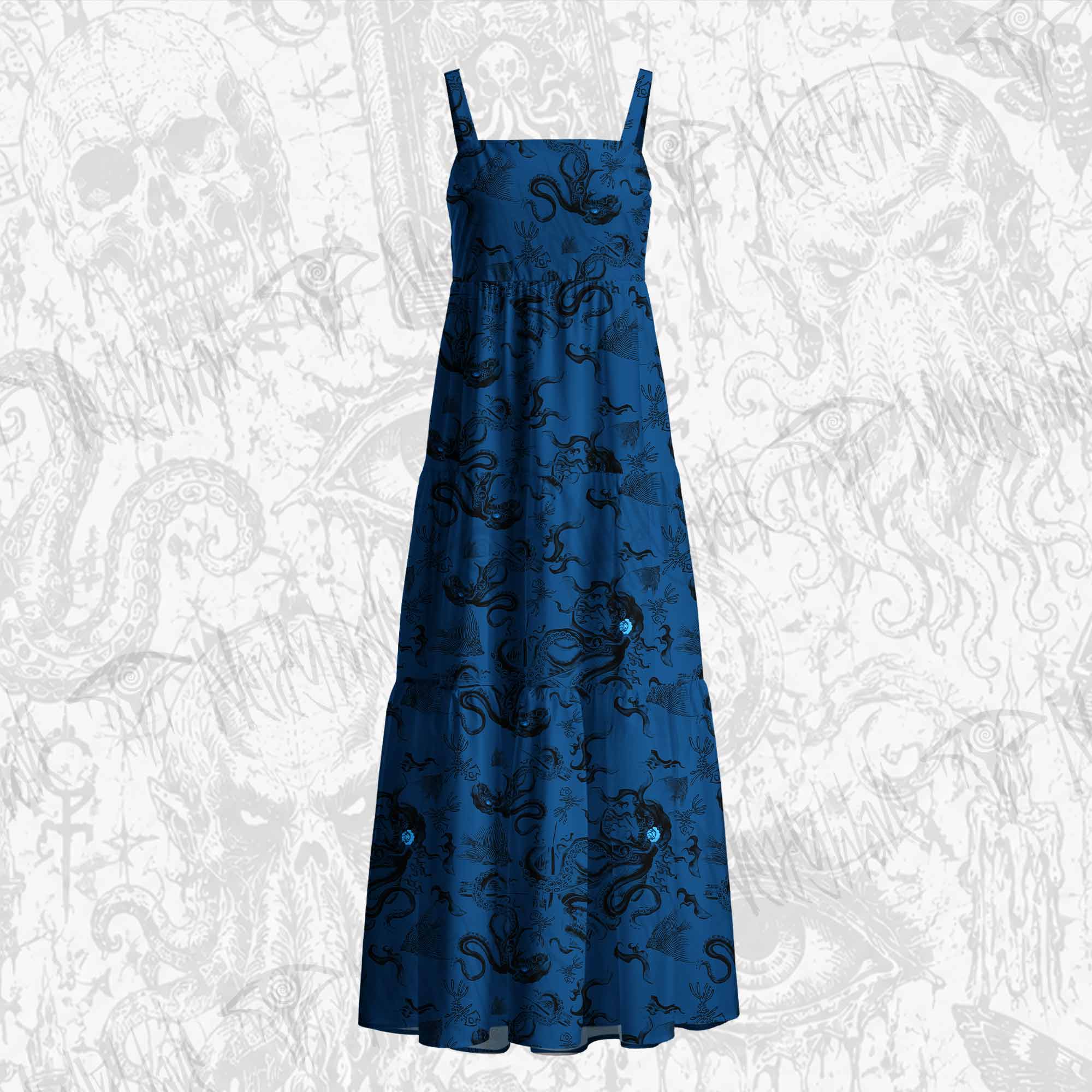Deep Sea Monster Cotton Wide Straps Maxi Dress