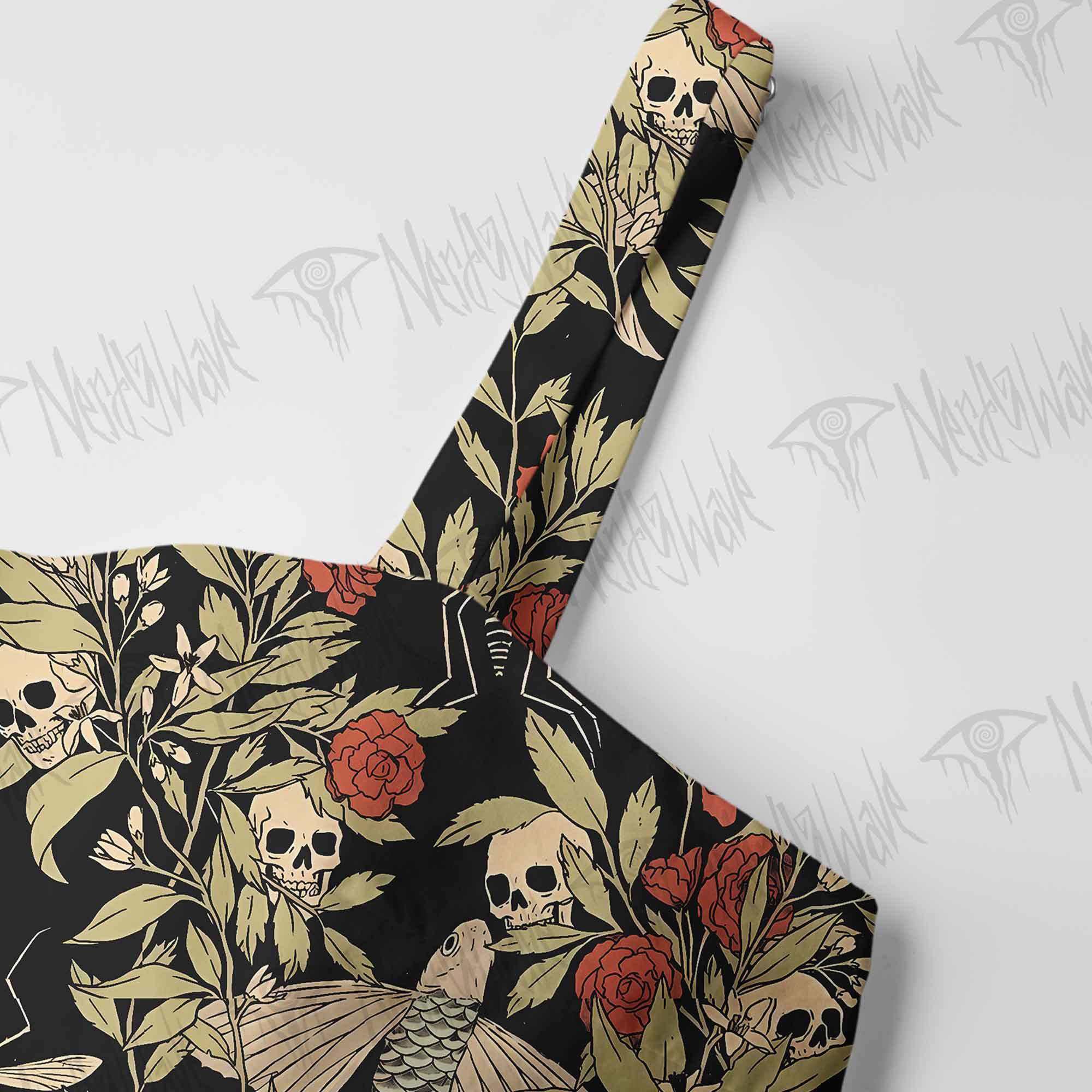 Skull and Flying Fish Cotton Wide Straps Maxi Dress