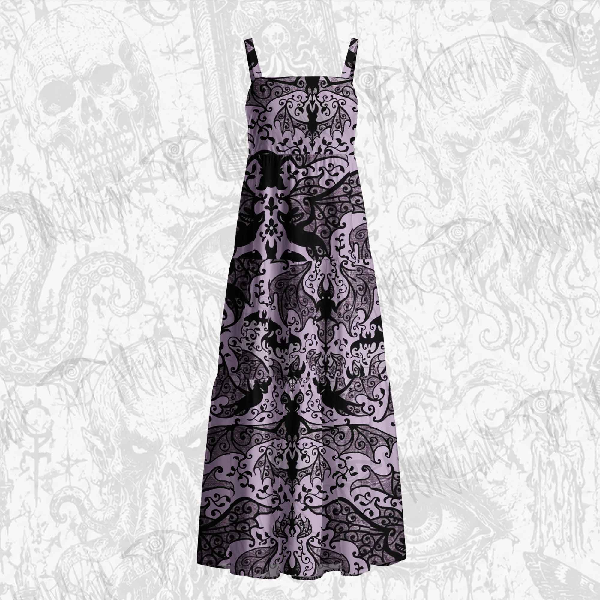 Gothic Bat Cotton Wide Straps Maxi Dress