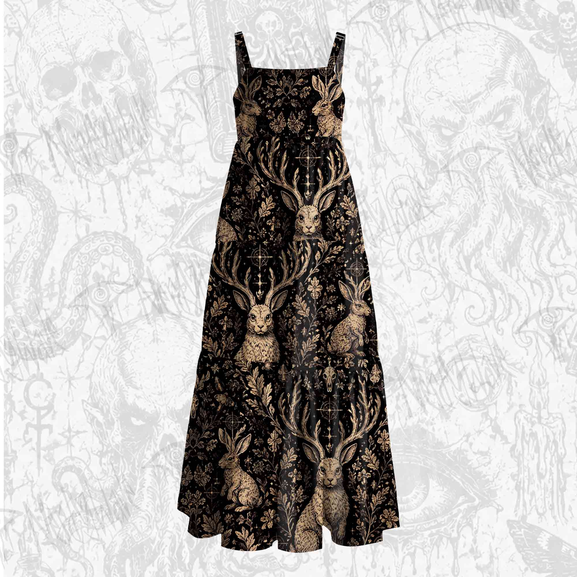 Jackalope Memento Mori Wide Straps Maxi Dress