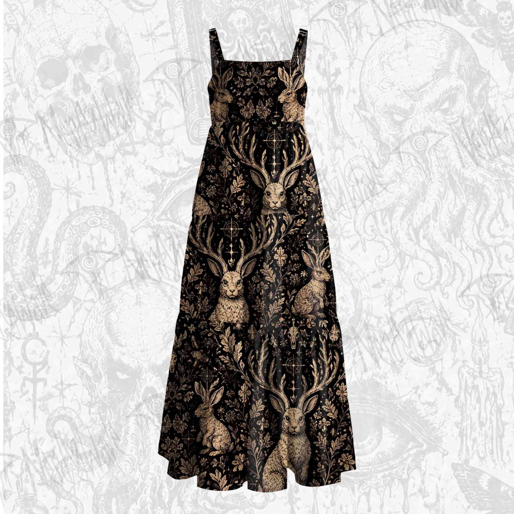 Jackalope Memento Mori Wide Straps Maxi Dress