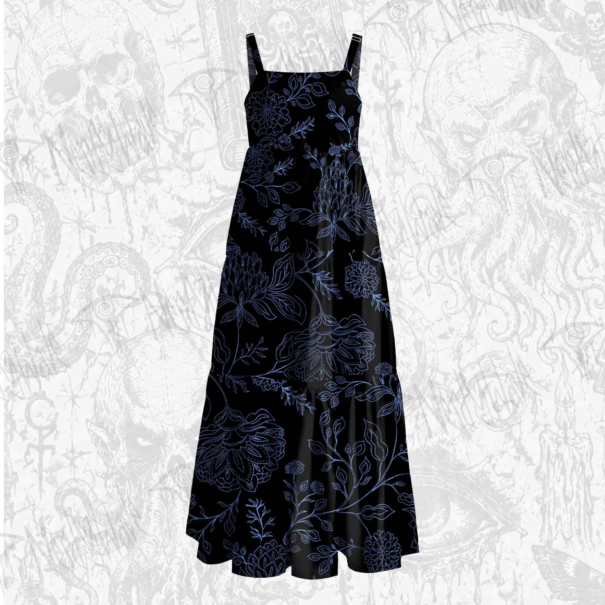 Gothic Botanical Wide Straps Maxi Dress