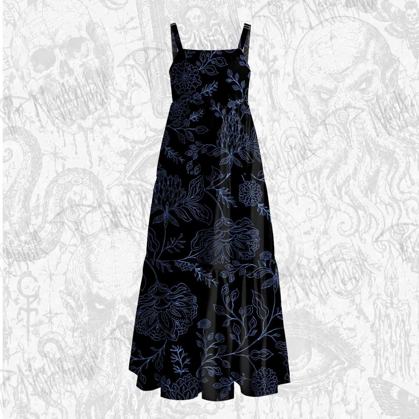 Gothic Botanical Wide Straps Maxi Dress