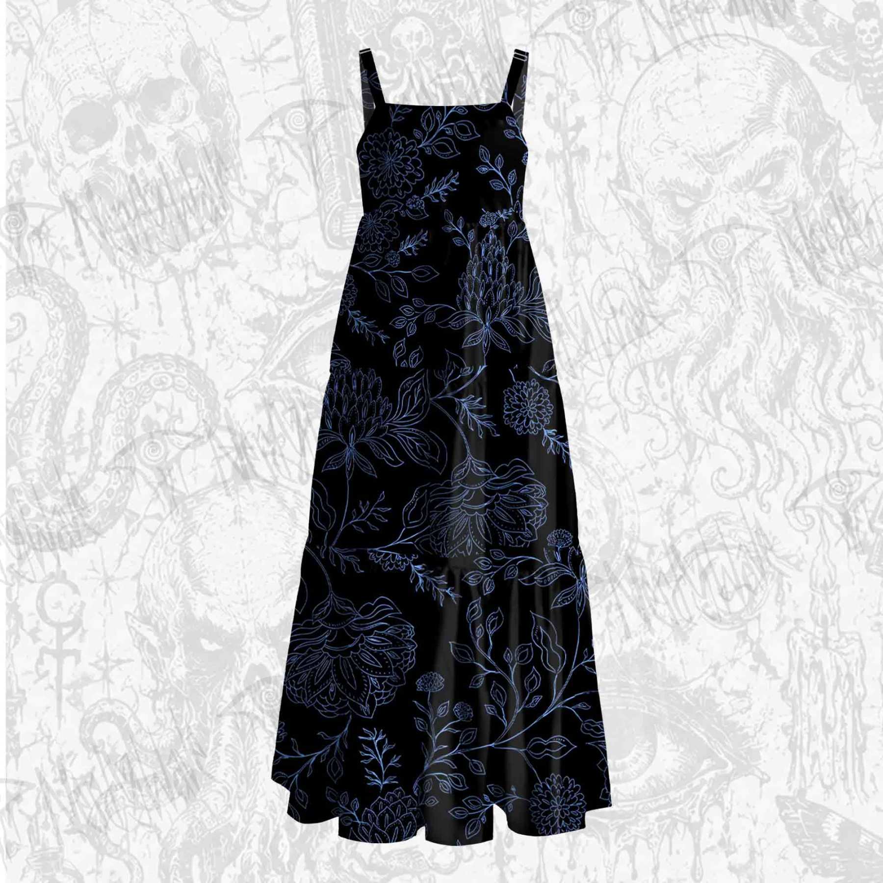 Gothic Botanical Wide Straps Maxi Dress