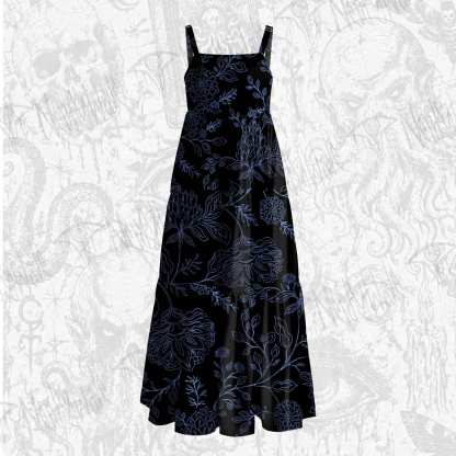 Gothic Botanical Wide Straps Maxi Dress