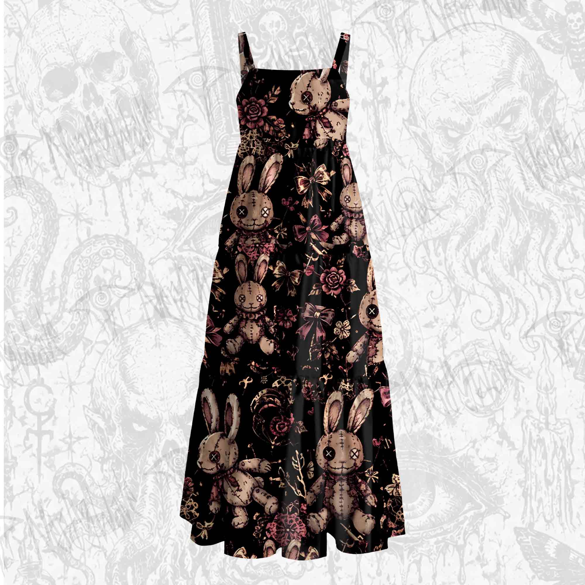 Button Eyes Wide Straps Maxi Dress