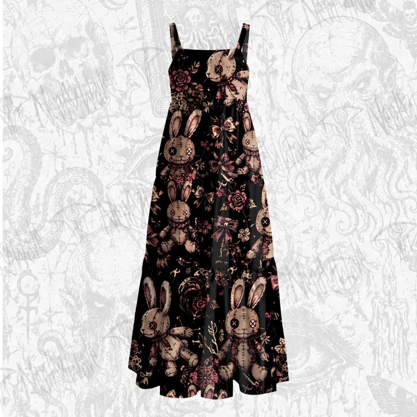 Button Eyes Wide Straps Maxi Dress