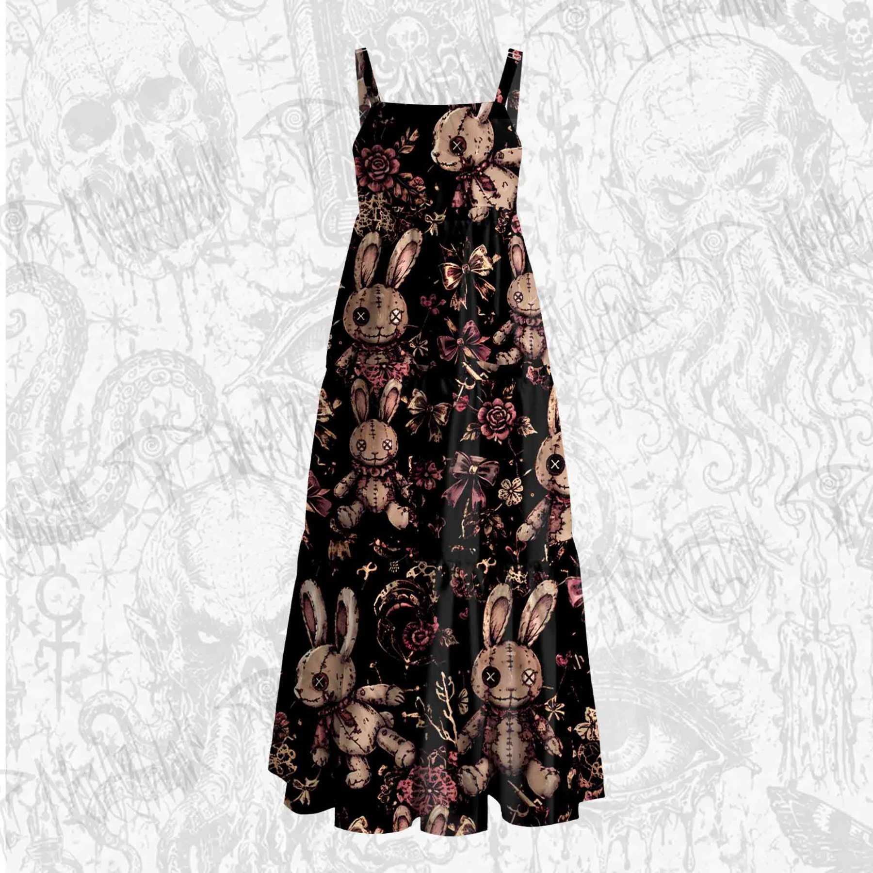 Button Eyes Wide Straps Maxi Dress