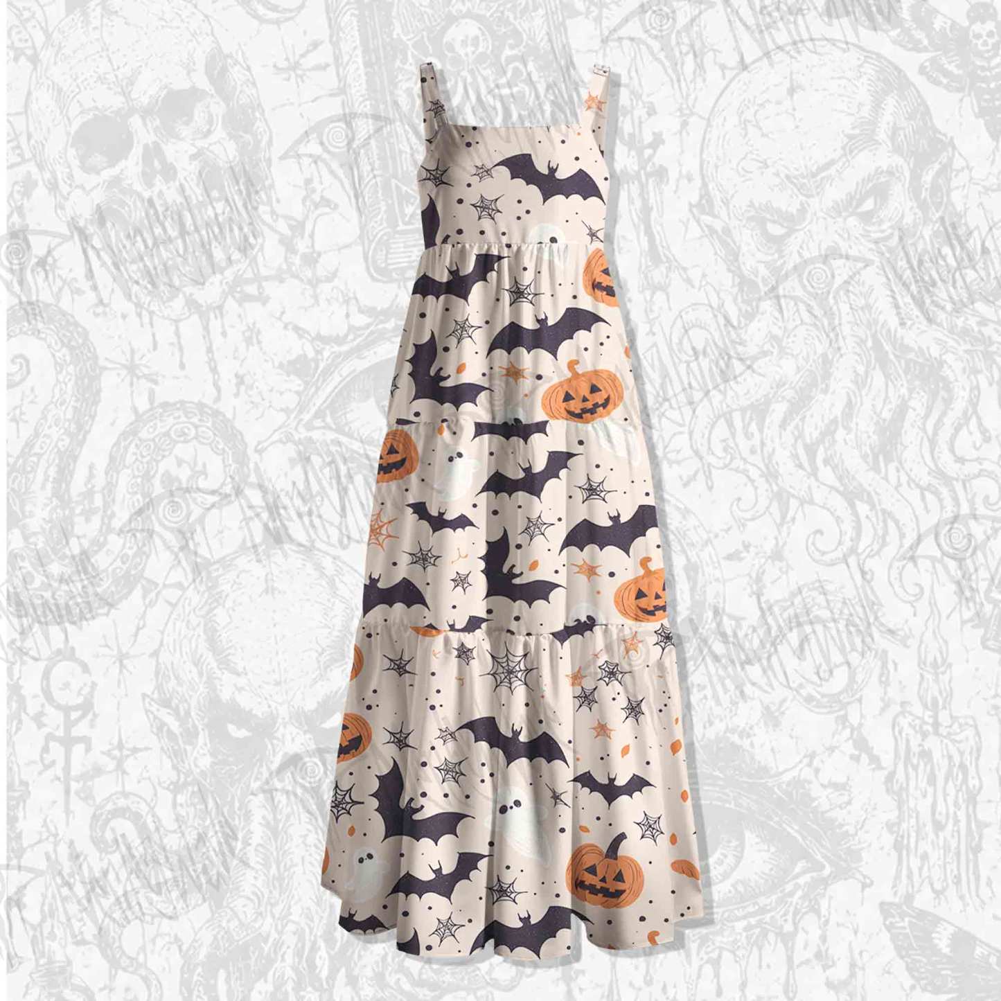 Spooky Bats Wide Straps Maxi Dress