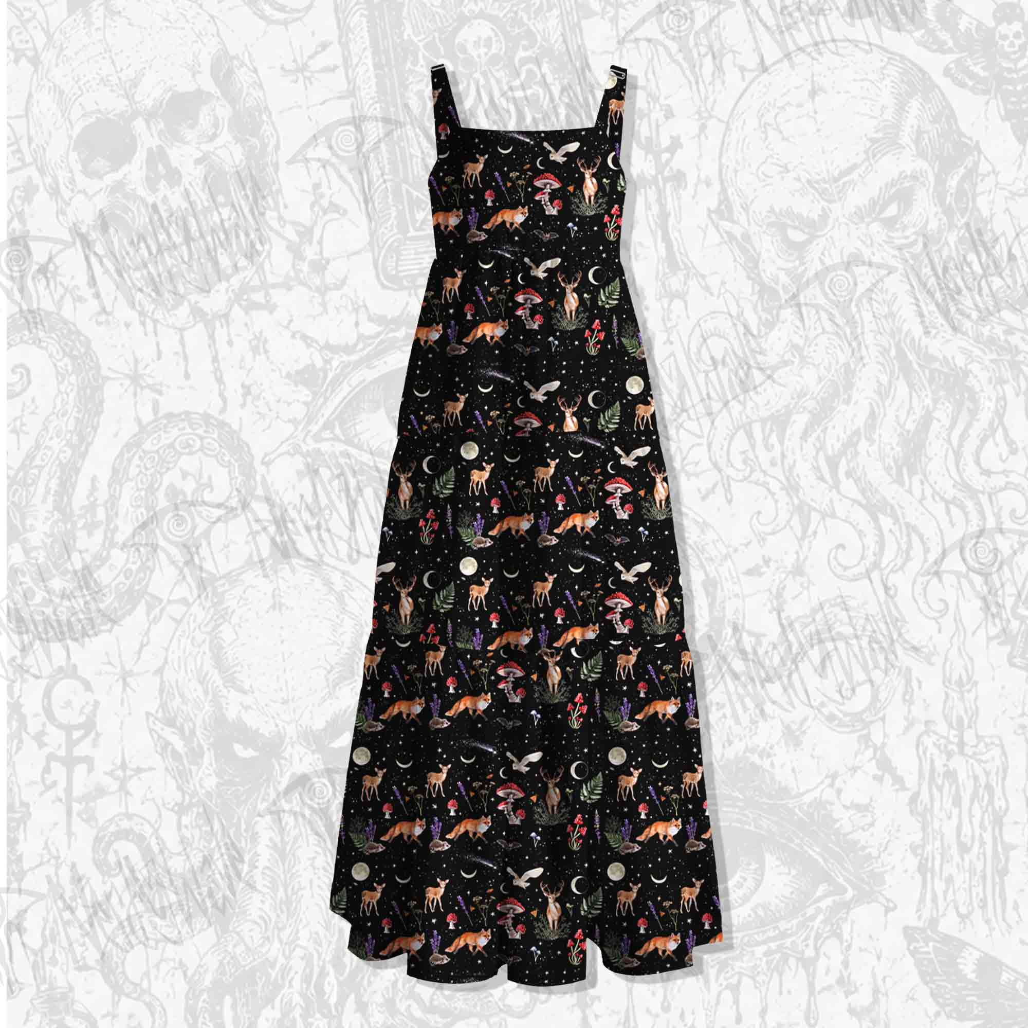 Nocturnal Woodland Creatures Wide Straps Maxi Dress