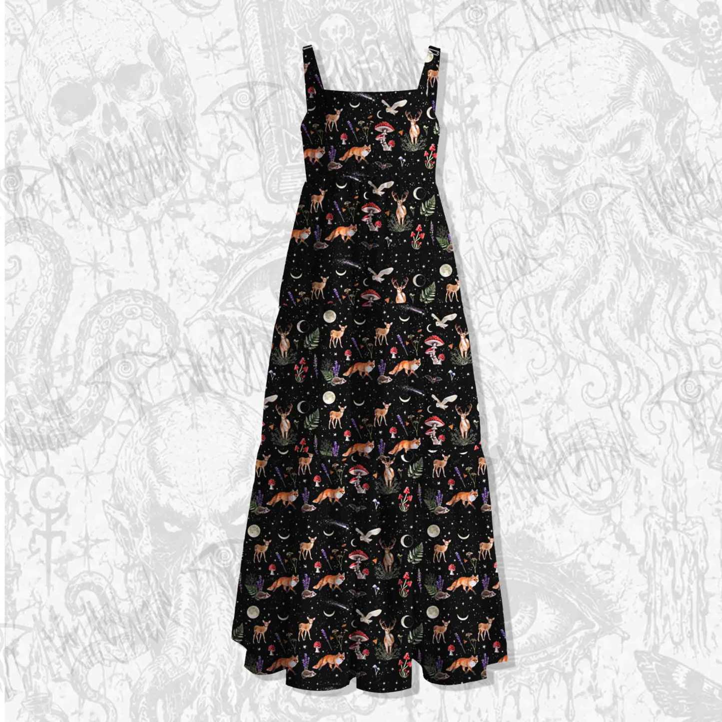 Nocturnal Woodland Creatures Wide Straps Maxi Dress