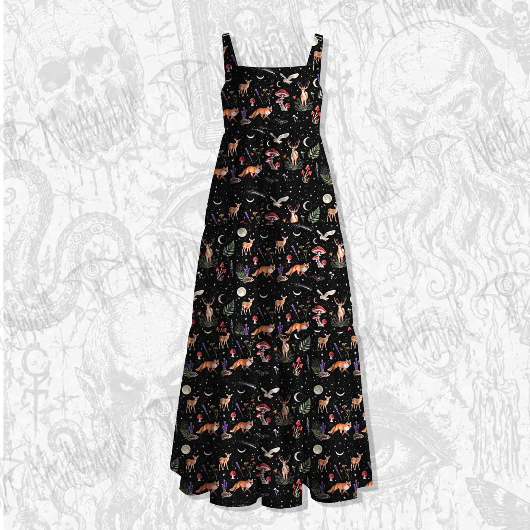 Nocturnal Woodland Creatures Wide Straps Maxi Dress