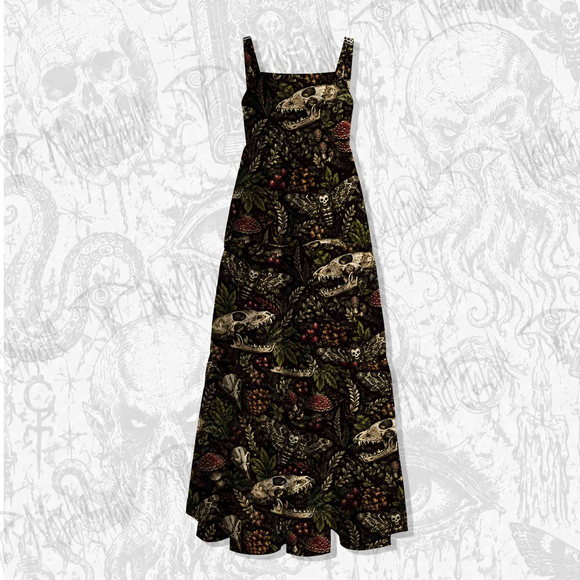 Forest Skull Mushroom Wide Straps Maxi Dress