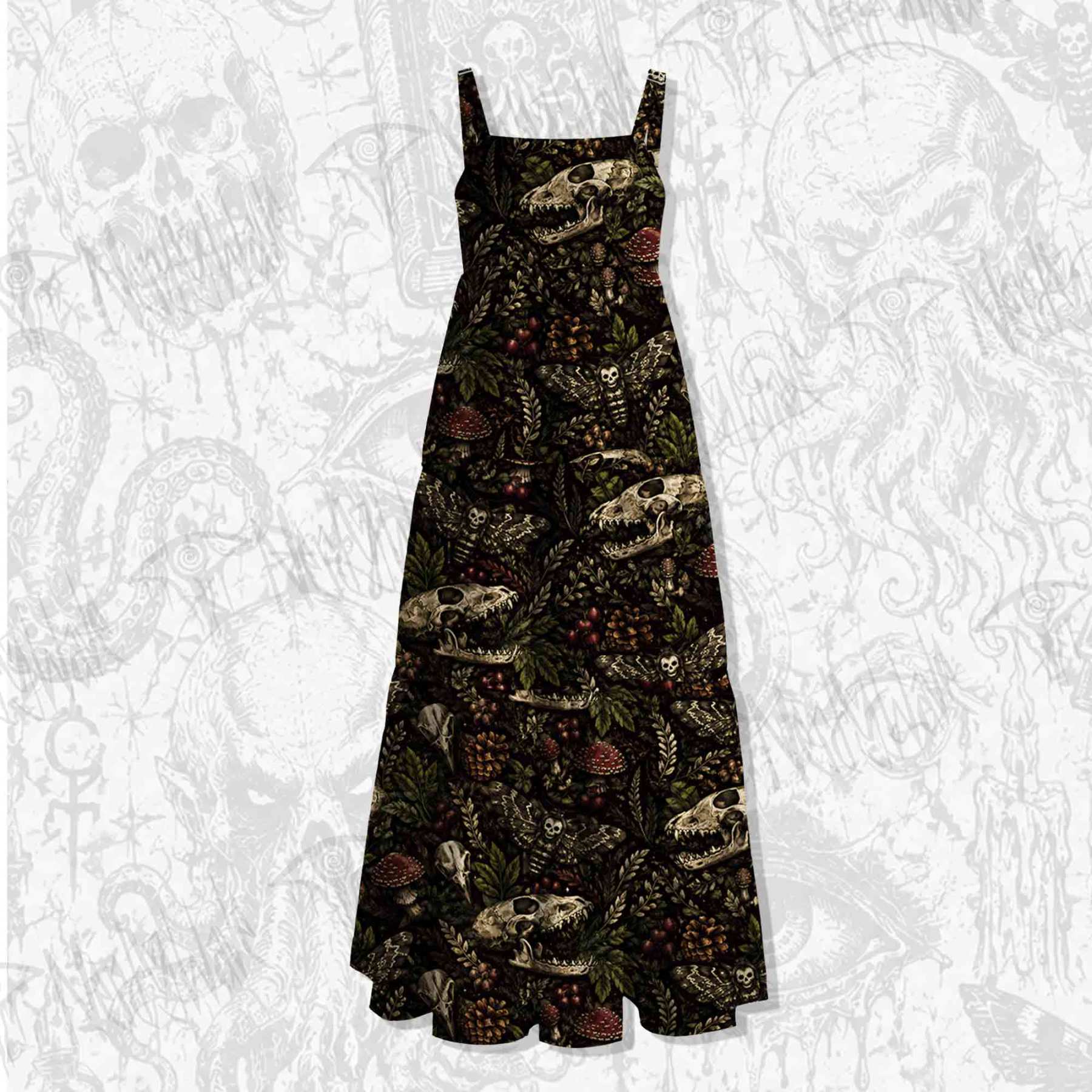 Forest Skull Mushroom Wide Straps Maxi Dress