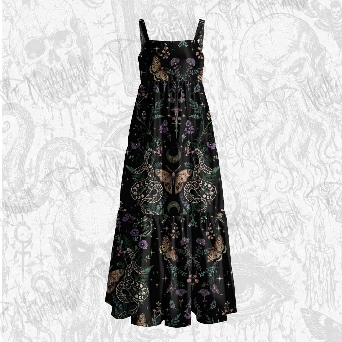 Witchy Lunar Serpent Wildflower Wide Straps Maxi Dress