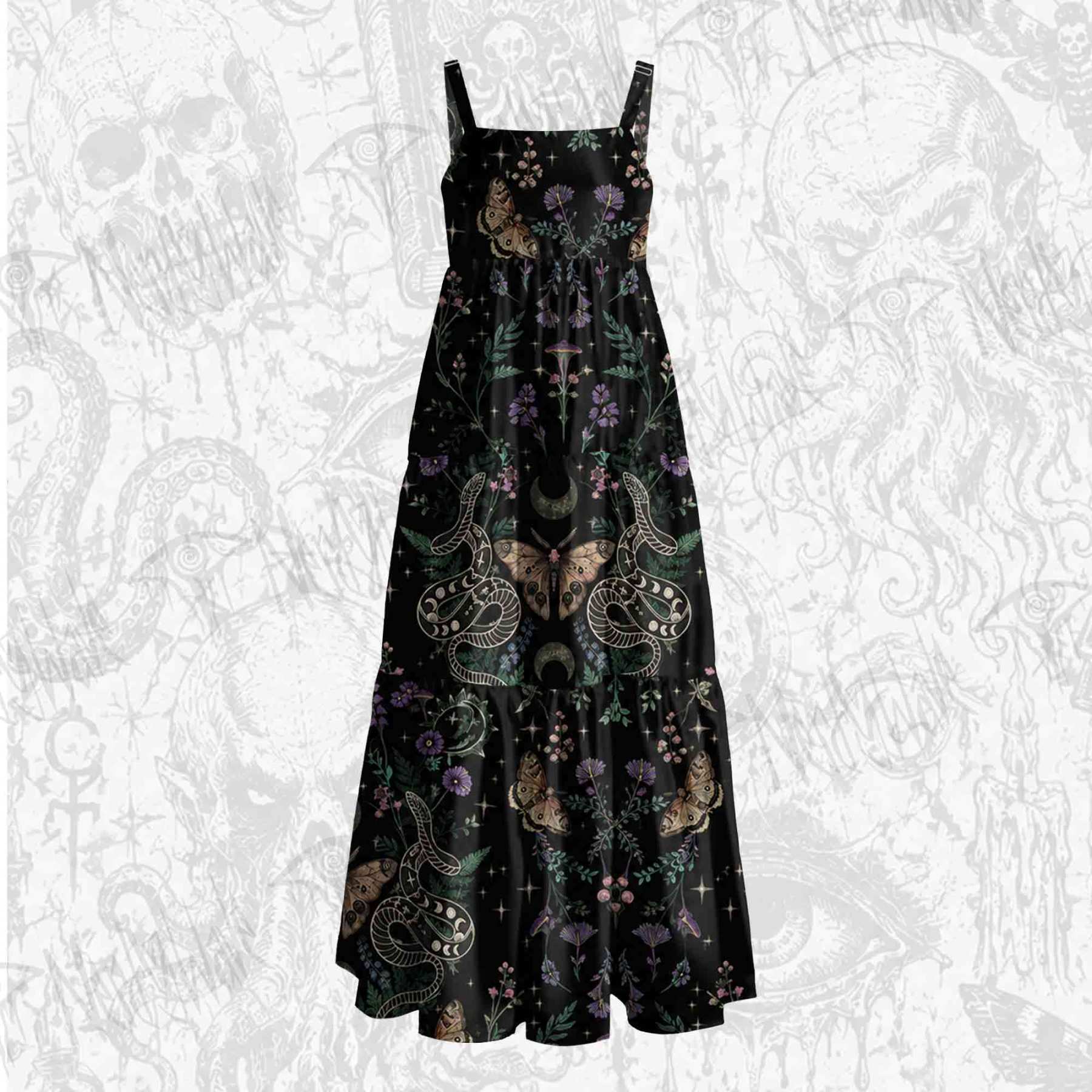 Witchy Lunar Serpent Wildflower Wide Straps Maxi Dress