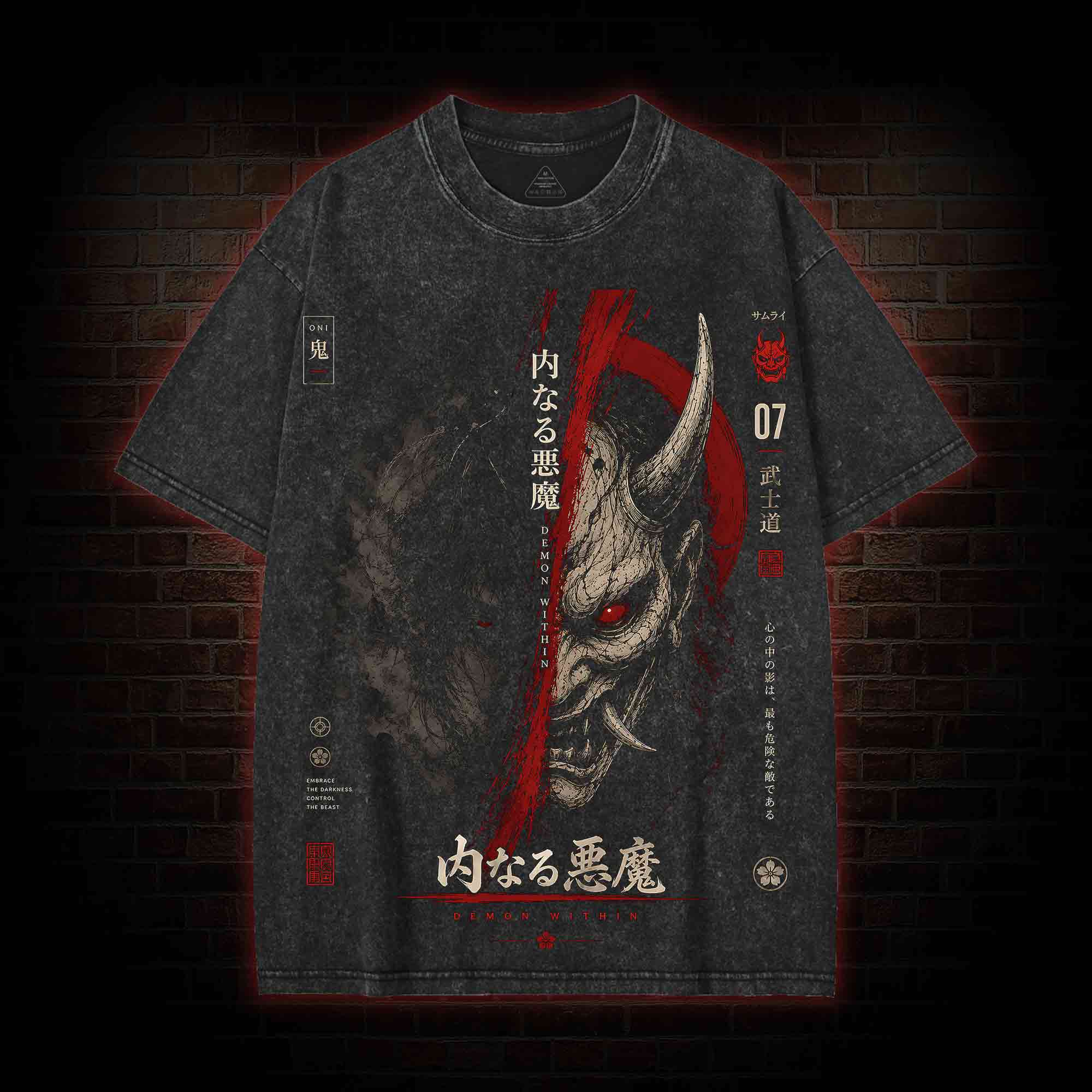 Japanese Oni Demon Streetwear Washed T-shirt