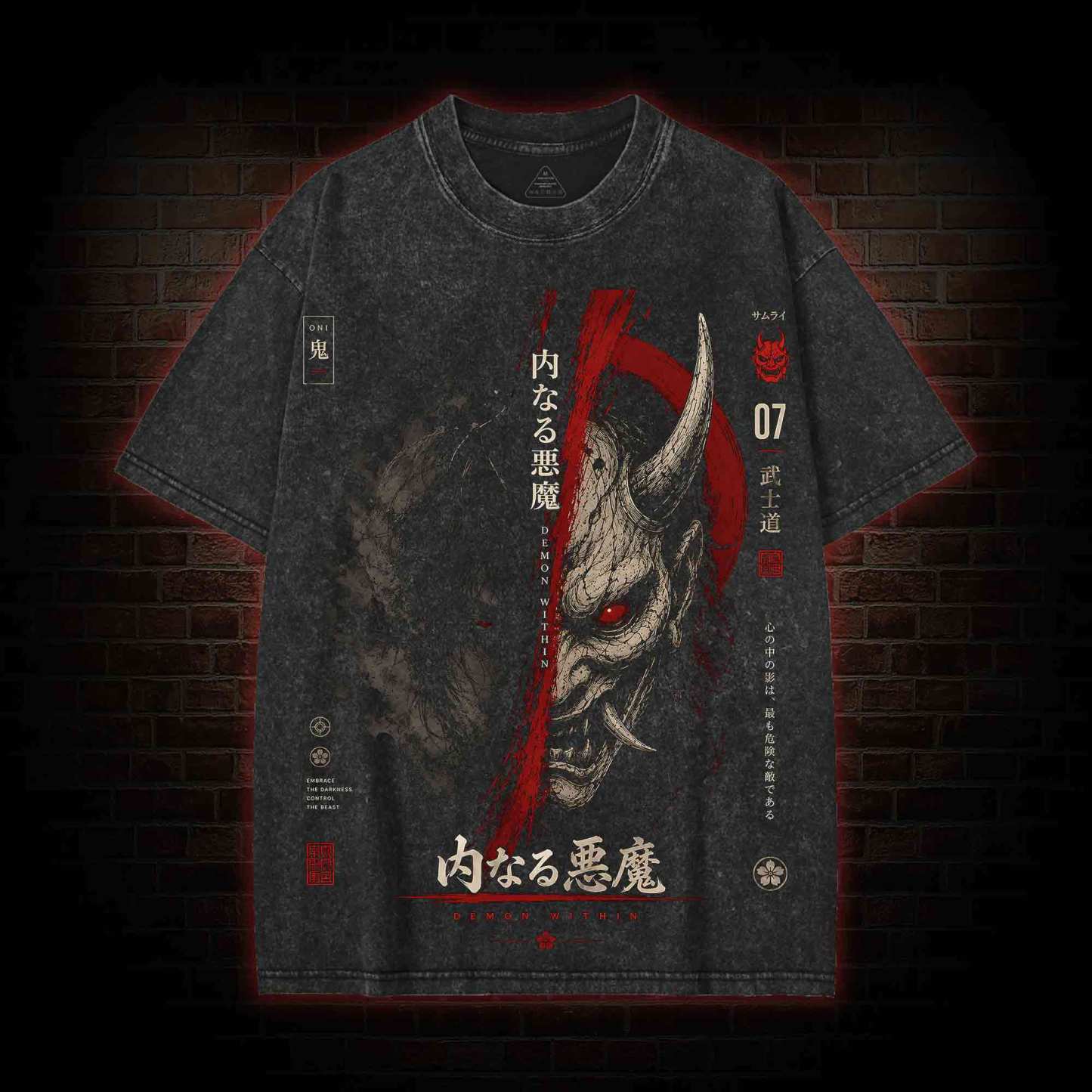 Japanese Oni Demon Streetwear Washed T-shirt