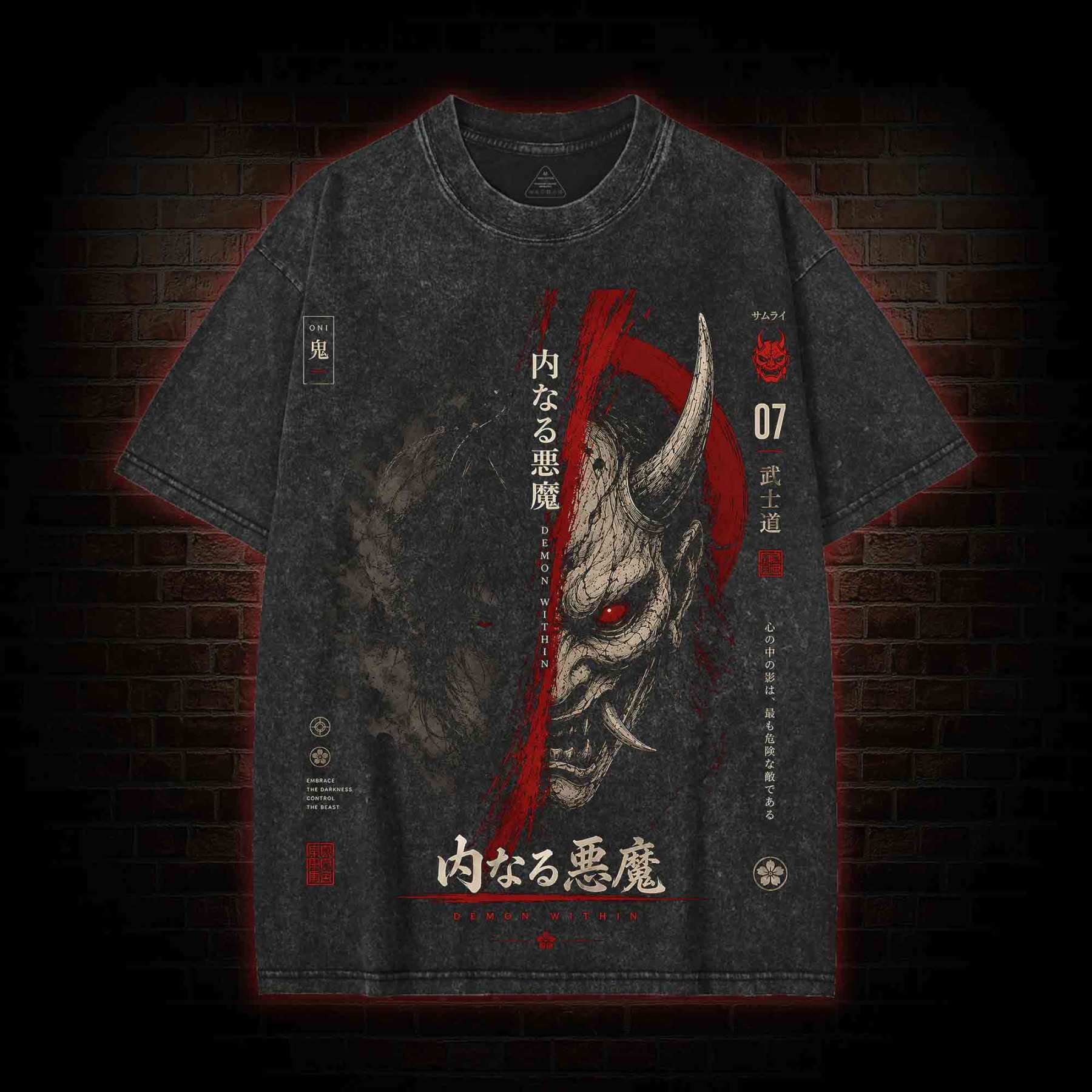 Japanese Oni Demon Streetwear Washed T-shirt