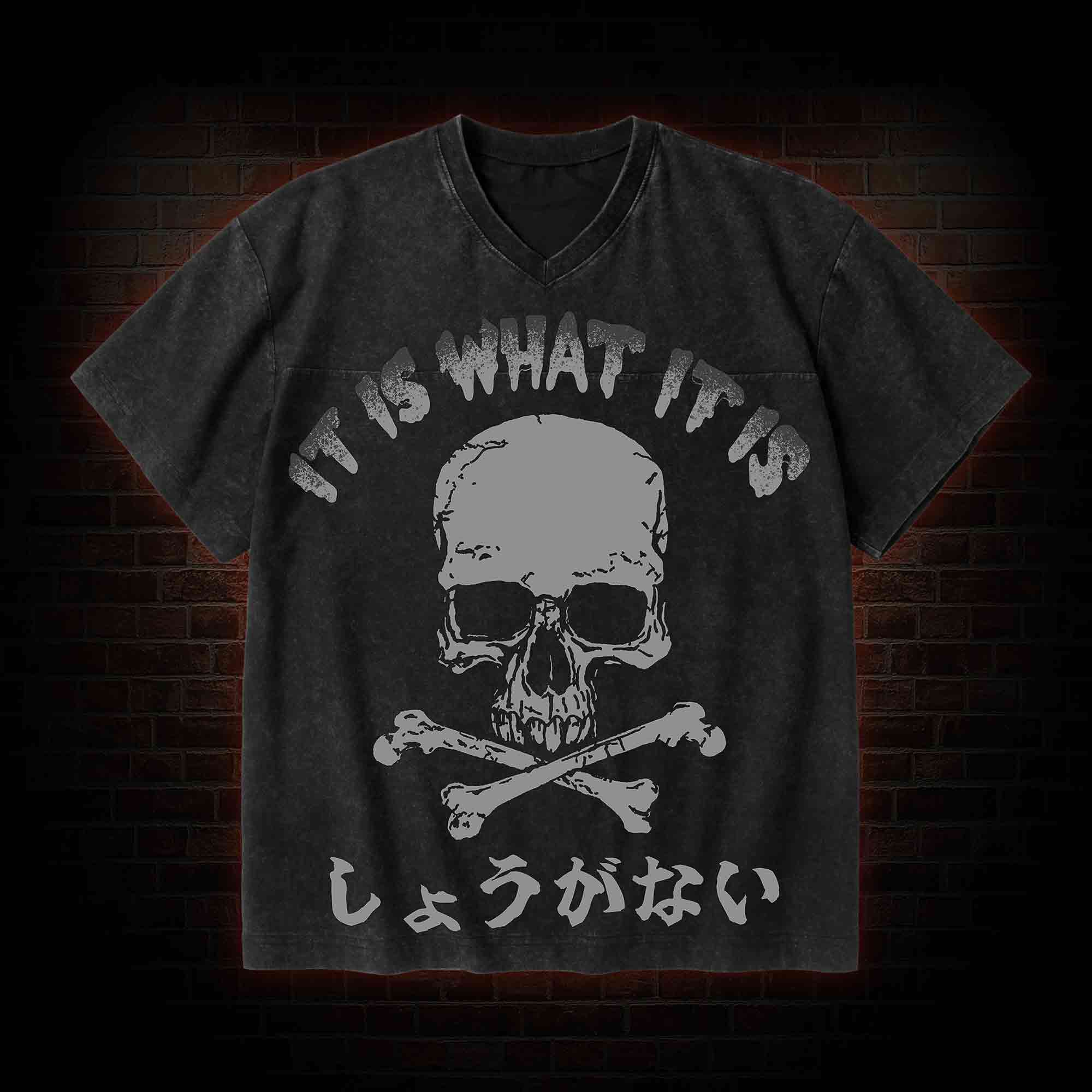 It is What it is V-Neck Streetwear Washed T-shirt