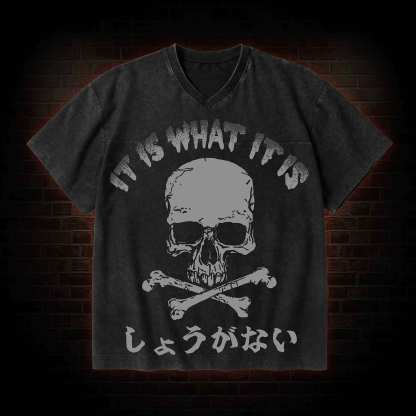 It is What it is V-Neck Streetwear Washed T-shirt