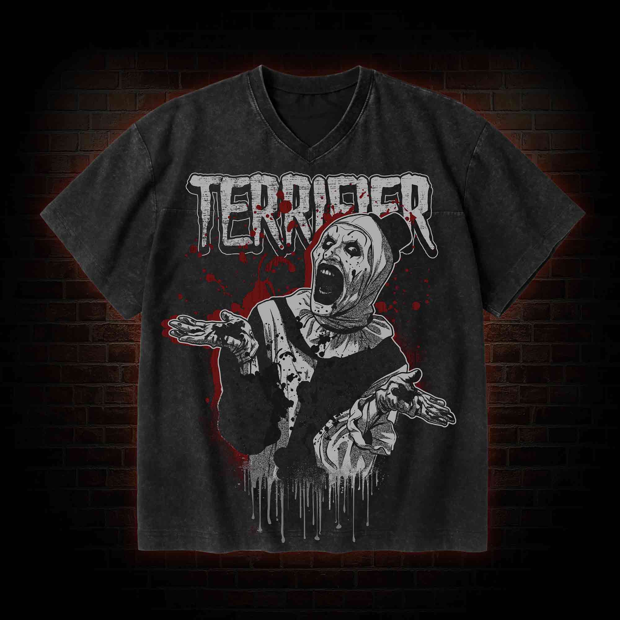 Art 16 V-Neck Streetwear Washed T-shirt