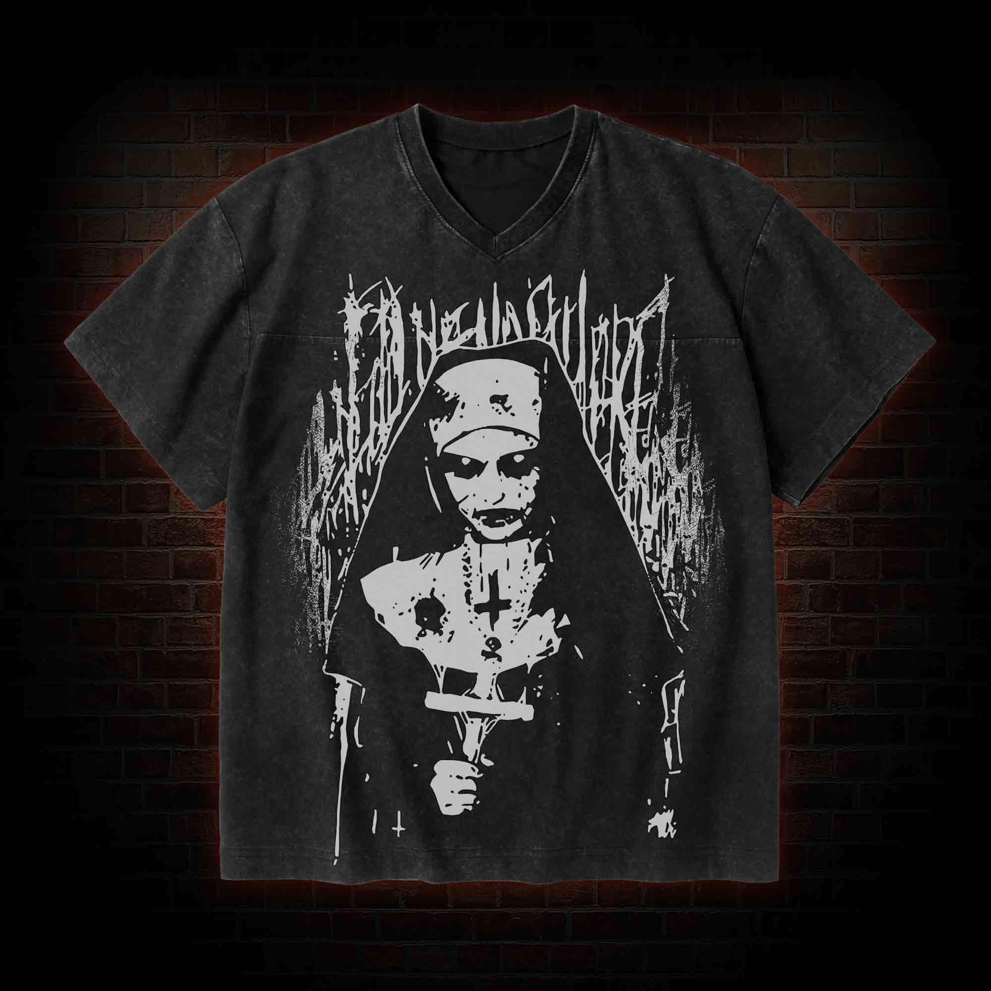 No Gods No Masters V-Neck Streetwear Washed T-shirt