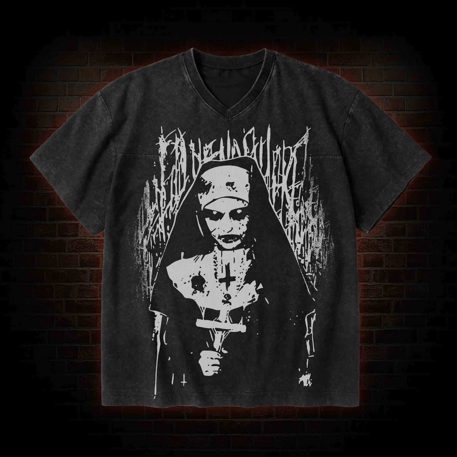 No Gods No Masters V-Neck Streetwear Washed T-shirt