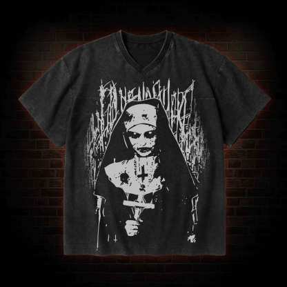 No Gods No Masters V-Neck Streetwear Washed T-shirt