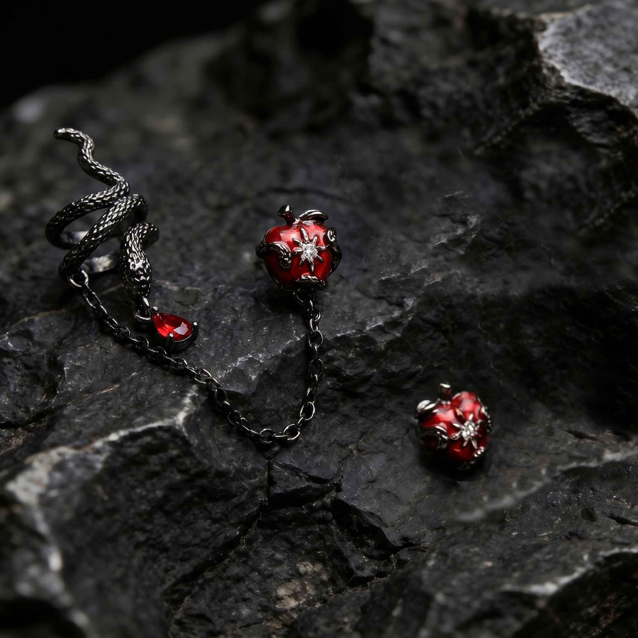 Dark Serpent Forbidden Fruit Chain Earring Set
